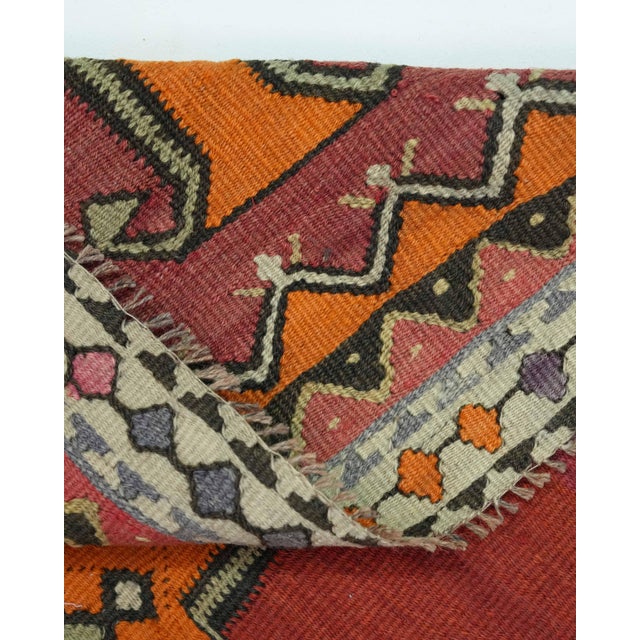 1970s Vintage Turkish Handmade Wool Cotton Red Runner Rug For Sale - Image 10 of 11