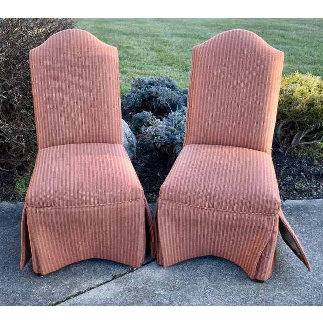 1980s Vintage Pair of Parson Chairs With Pleated Skirted Bottom For Sale - Image 5 of 10