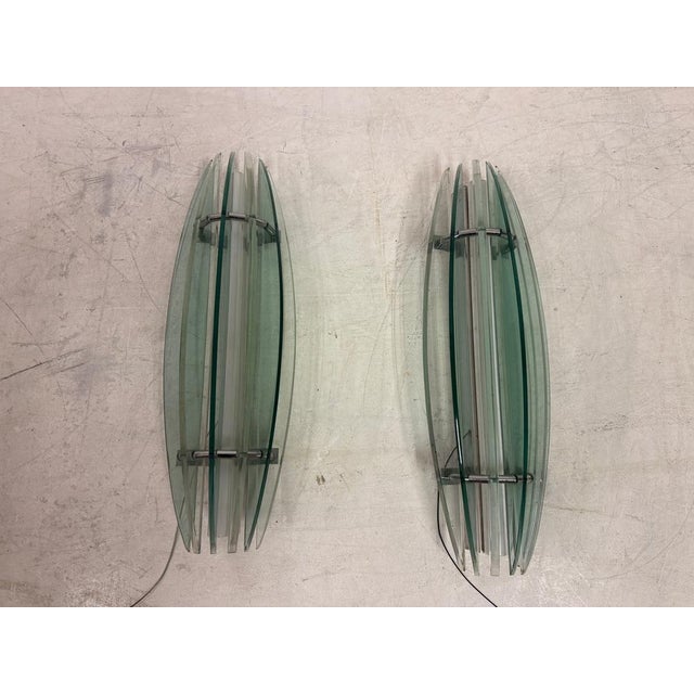 Glass Large Mid-Century Modern Italian Glass Wall Sconces by Veca, 1960s, Set of 2 For Sale - Image 7 of 9