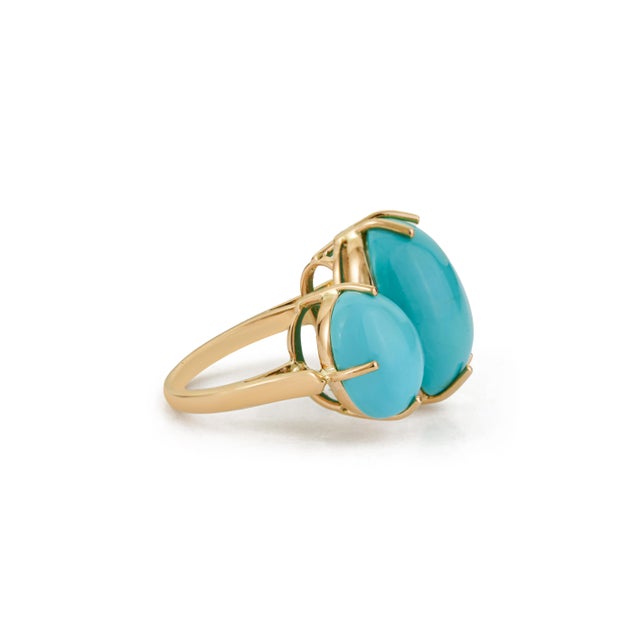 Metal 18k Solid Gold Oval 15.78ct Turquoise Three Stone Victorian Ring Size 7 For Sale - Image 7 of 17