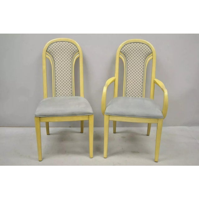 Beige Mid 20th Century Vintage Art Deco Upholstered Back Lacquered Dining Chairs Attributed to Henredon Set of 6 For Sale - Image 8 of 12