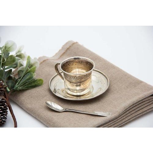 Silver Cup and Saucer with Spoon For Sale - Image 6 of 6