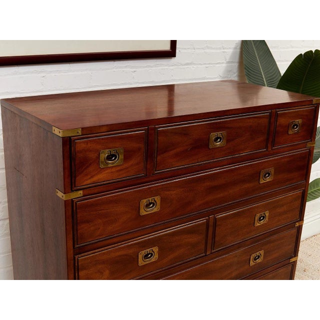 Brass Vintage Campaign Mahogany Tall Chest With Brass Hardware For Sale - Image 8 of 10