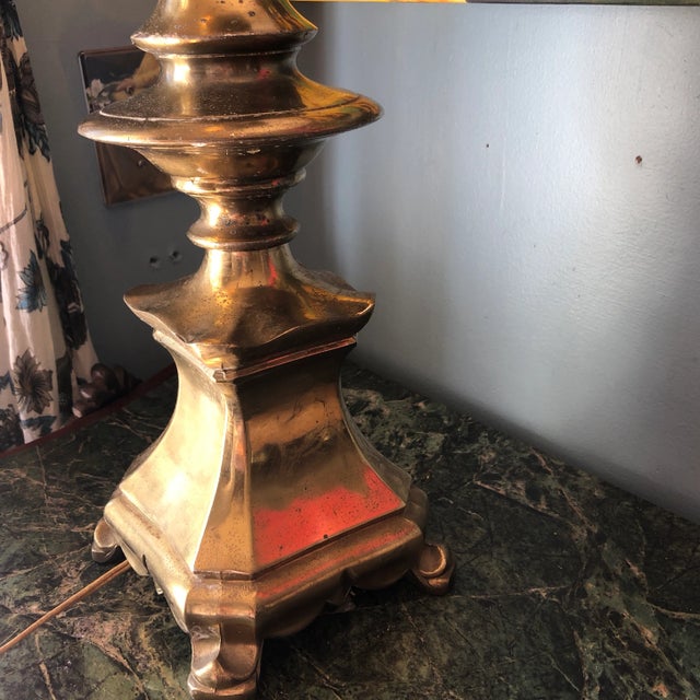 Metal 1970s Brass Footed Table Lamp With Shade For Sale - Image 7 of 10