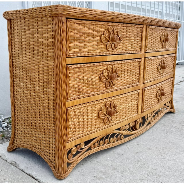 Victorian Victorian Style Six Drawer Rattan Dresser From 70's For Sale - Image 3 of 11