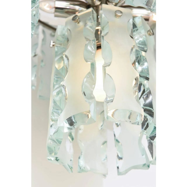 1950s Italian Mid-Century Murano Etched Glass Pendant Chandelier For Sale - Image 4 of 11