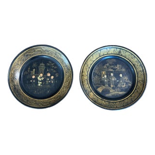 Pair of Papier Mache Chinoiserie Wine Coasters For Sale