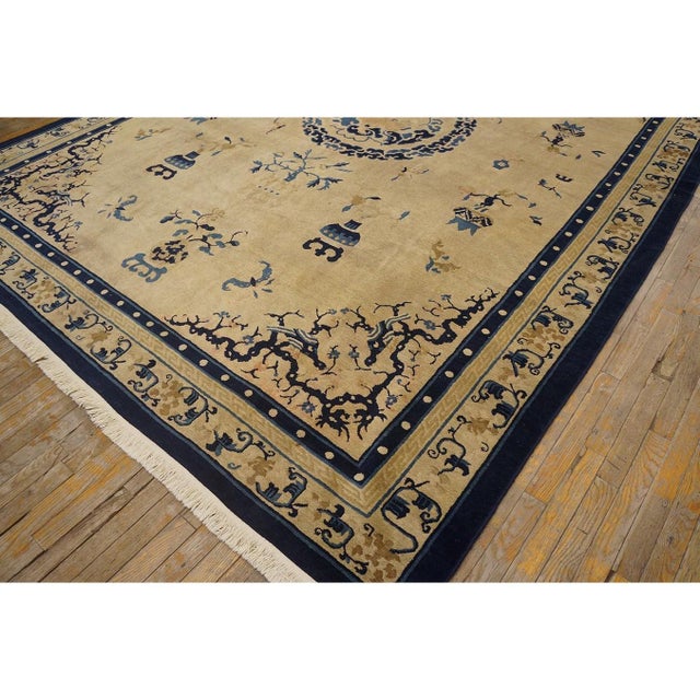 Textile 1890s Beige Field Medallion Qing Antique Chinese Peking Carpet Rug 8'8" X 11'5" For Sale - Image 7 of 10