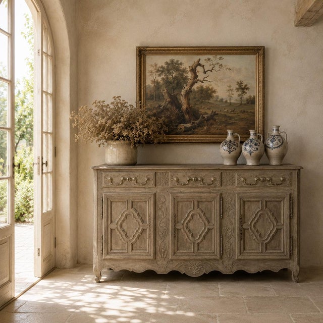 18th Century Country French Louis XIII Buffet in Stripped Oak captures the warmth, strength, and provincial charm of...