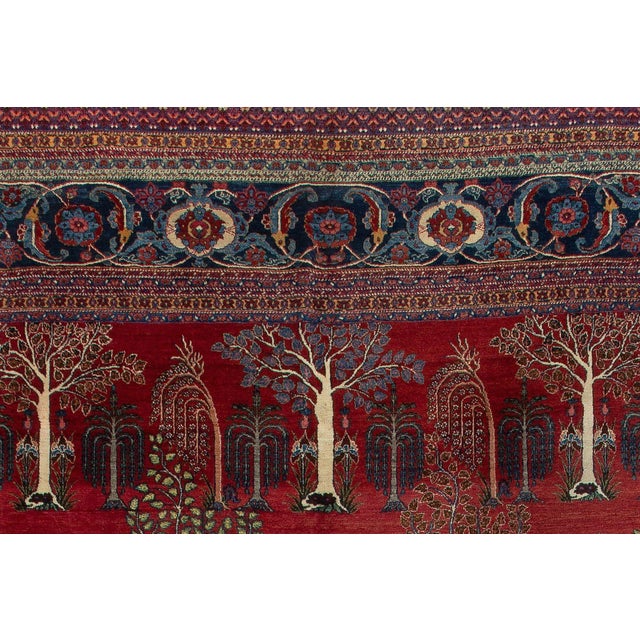 Traditional Zabihi Collection Persian Animal Crane Tabriz Willow Carpet For Sale - Image 3 of 12