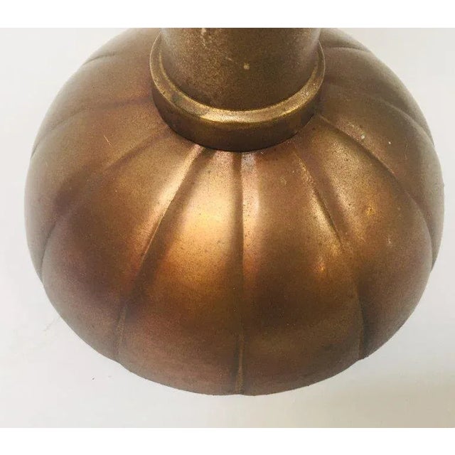 Early 20th Century Large Brass Japanese Candlesticks on a Round Scalloped Base and Top For Sale - Image 5 of 13