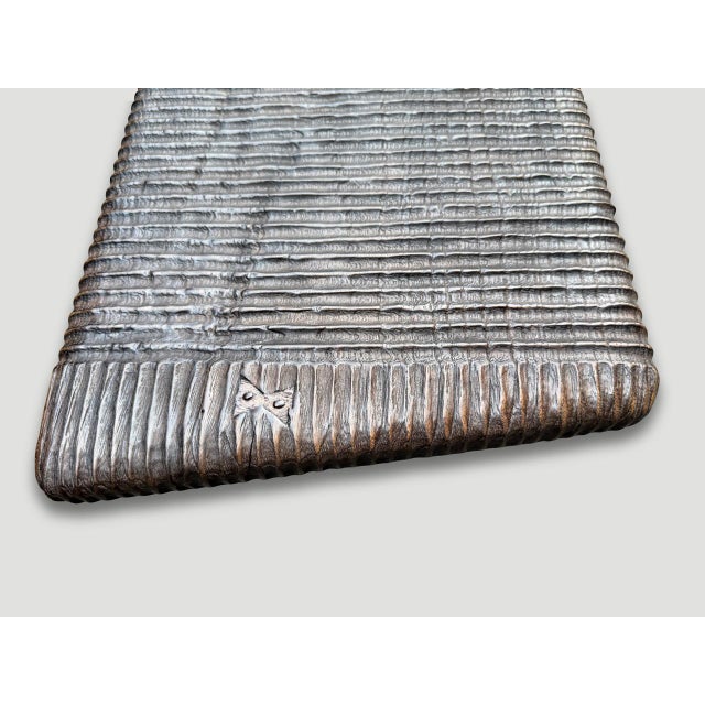 Andrianna Shamaris Impressive Minimalist Hand Carved Teak Wood Bench For Sale - Image 13 of 18