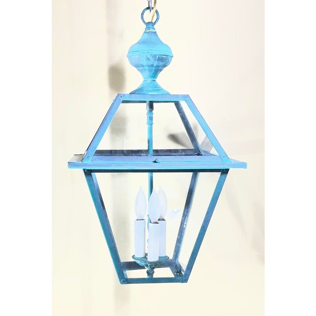 1970s Exquisite Vintage Verdigris Solid Brass & Hanging Lantern / Chandelier For Sale - Image 5 of 14