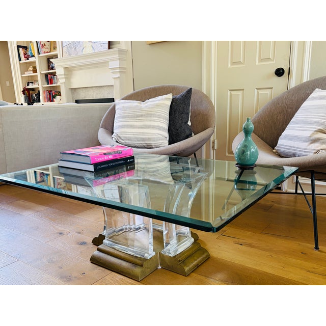 Spectrum Ltd. "Washington" Lucite, Cast Brass & Beveled Glass Cocktail Table, Attributed to Jeffrey Bigelow, Circa 1985–1987 For Sale - Image 4 of 16