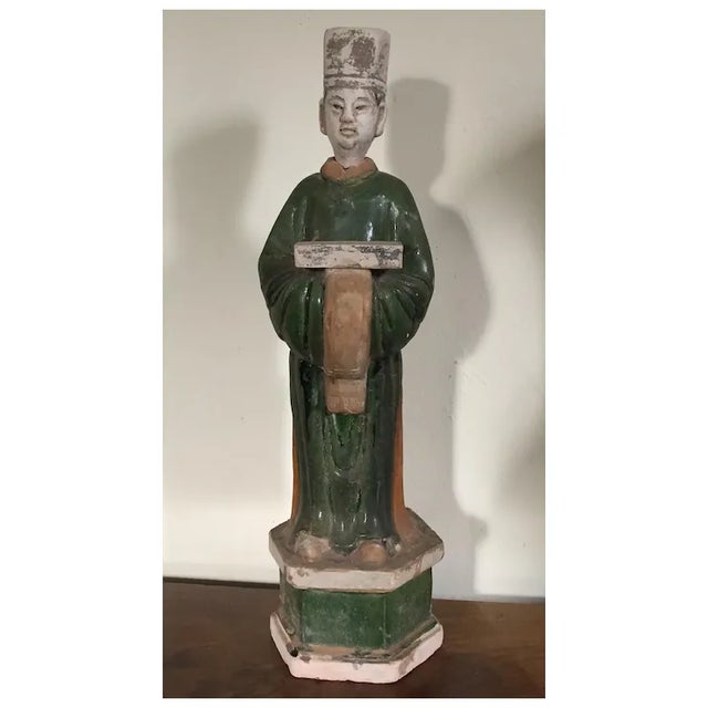 Large Antique Chinese Glazed Pottery Figure of an Attendant For Sale - Image 10 of 11