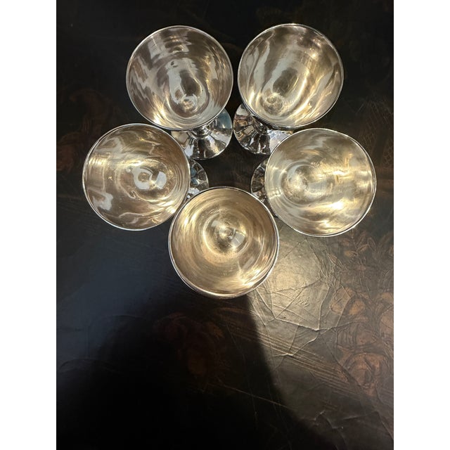 Vintage Mid-Century Hallmarked Mexican Silver-Plate Petite Goblets - Set of 5 For Sale - Image 4 of 12