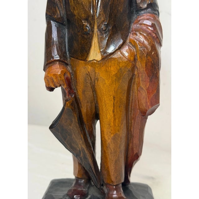Rare Antique Hand Carved Wood Theo Roosevelt German Whistler Sculpture Statue For Sale - Image 12 of 13