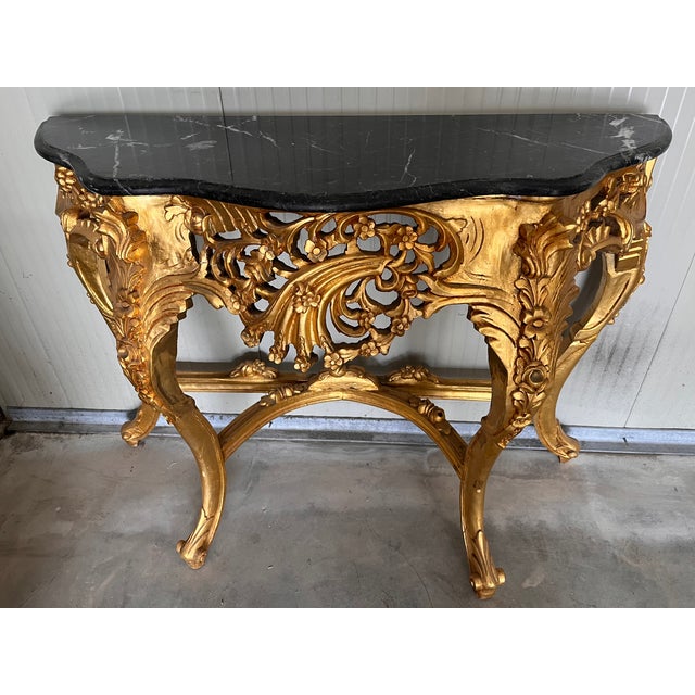 1920s Rococo Gold Console with Black Marble, 1920s For Sale - Image 5 of 6