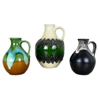 German Multi-Colored Op Art Fat Lava Pottery Vases from Bay Keramik, Set of 3 For Sale