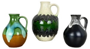 German Multi-Colored Op Art Fat Lava Pottery Vases from Bay Keramik, Set of 3