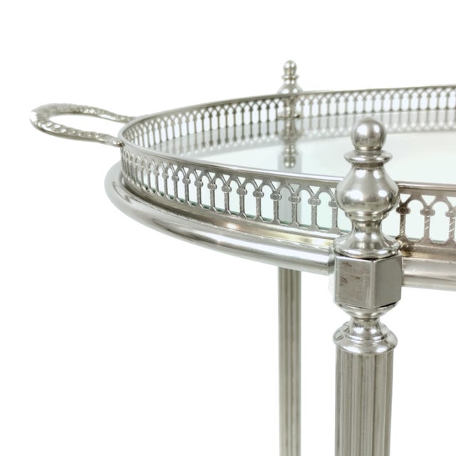 Vintage French Neoclassical Chrome Plated and Brass Drinks Trolley with Serving Tray, 1950s For Sale - Image 16 of 18