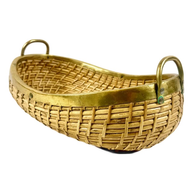 Large Rattan and Brass Fruit Bowl, 1970s For Sale