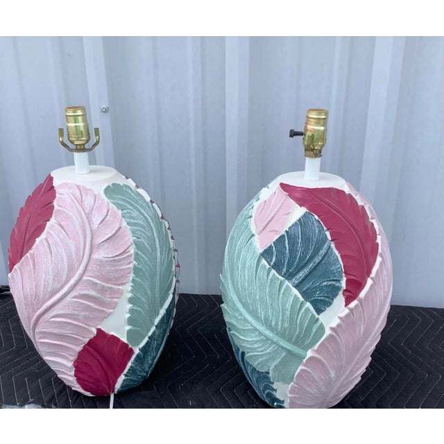 Vintage 1980s Palm Beach Regency Banana Leaves Table Lamps - A Pair For Sale - Image 4 of 6