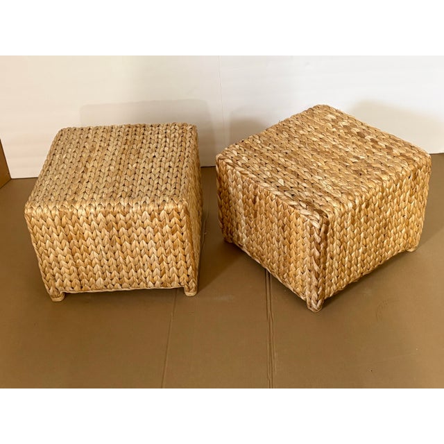 Contemporary Contemporary Organic Handwoven Jute Cube Poufs, Ottomans/Footstools - A Pair For Sale - Image 3 of 7