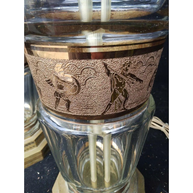 Glass C1925 Vienna Art Deco Josef Hoffmann Wiener Werkstatte Gilt Beveled Glass Roman Gladiator Table Lamps a - Pair For Sale - Image 7 of 13