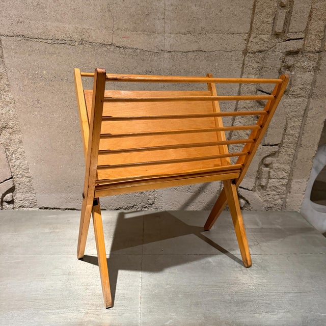 Sculptural Folding Magazine Rack in Blonde Wood, Mid-Century 1960s For Sale - Image 11 of 11