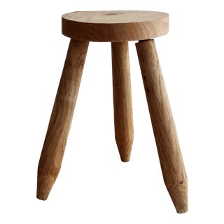 Vintage Tripod Stool in Light Raw Wood, 1970s For Sale