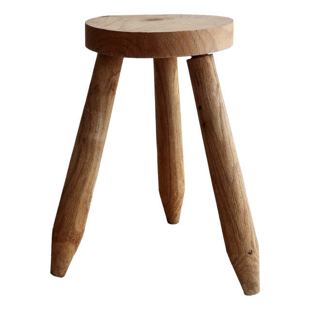 Vintage Tripod Stool in Light Raw Wood, 1970s For Sale