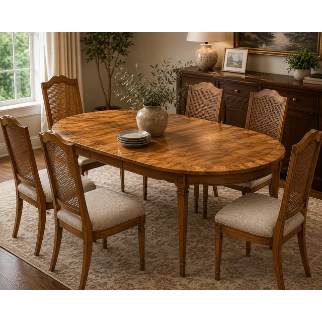 A beautifully refinished vintage oval dining table by American Furniture Company, showcasing timeless American...
