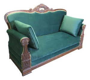 Large Reception Salon Chaise Lounge in Green Velvet