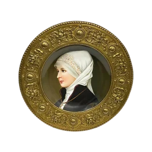 19th Century German Porcelain Plate in Bronze of a Young Woman