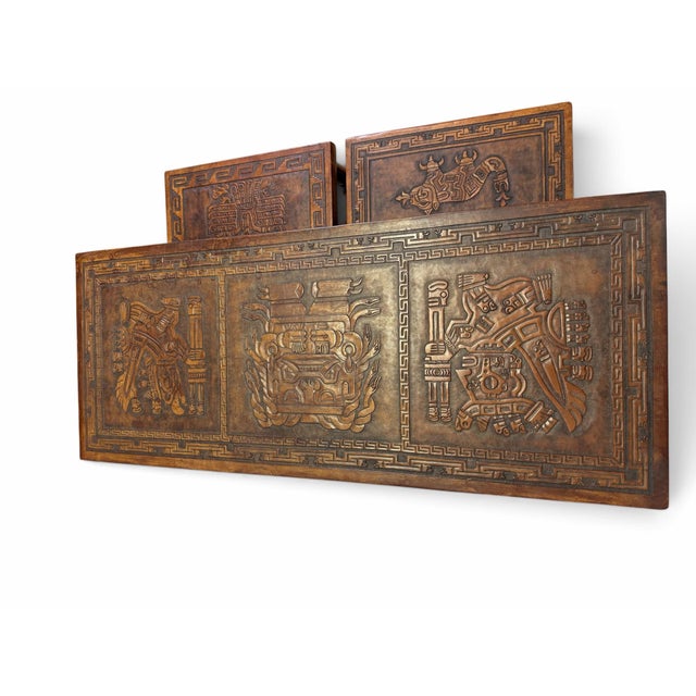 Vintage 1960s Angel Pazmino for Muebles De Estilo Tooled Leather Table & Bench Set - 3 Pieces For Sale In West Palm - Image 6 of 8