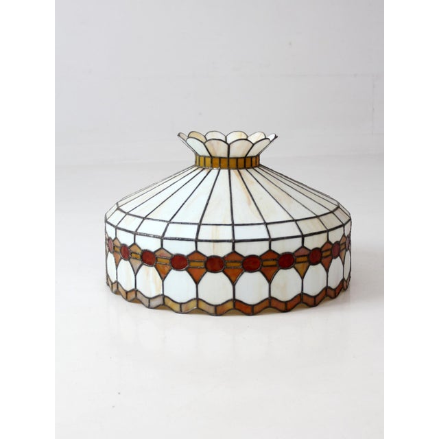 Vintage Tiffany-Style Stained Glass Hanging Light Shade For Sale - Image 11 of 12