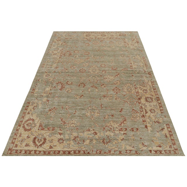 Transitional 2010s Rug & Kilim’s Oushak Style Rug in Green With Gold and Rust Floral Patterns For Sale - Image 3 of 8