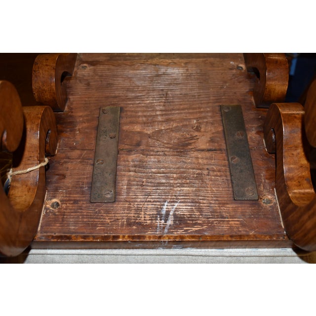 Wood 19th Century American Tiger Maple Upholstered Stool For Sale - Image 7 of 7