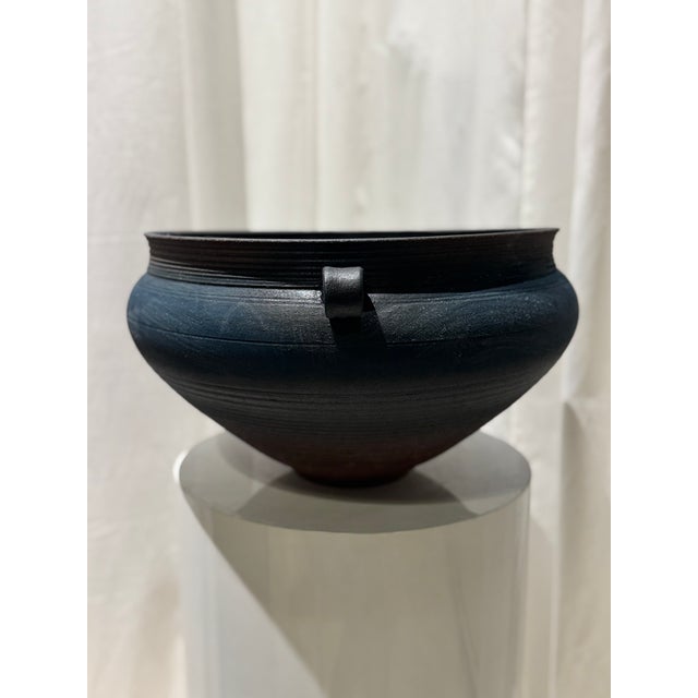 Vintage Double Handle Signed Large Pottery Bowl For Sale - Image 4 of 6