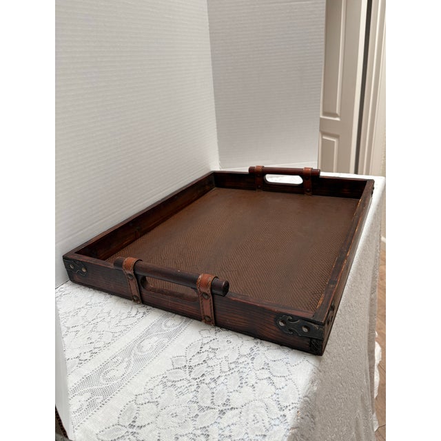 1990s Vintage Rustic Wood Decor and Serving Tray For Sale - Image 5 of 8