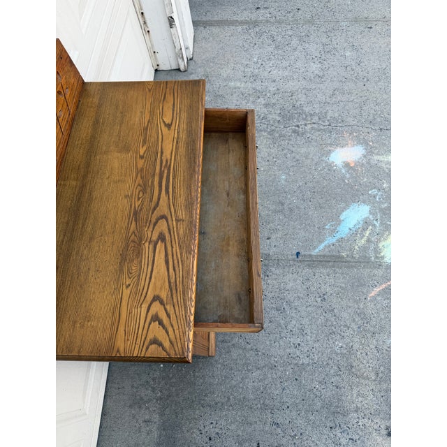 Antique Oak Washstand With Carved Backsplash, Cabinet and Brass Hardware For Sale - Image 10 of 12