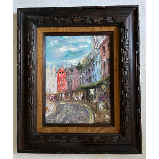 Rustic European Scottish Street Scene, Oil Painting, by Van Ness For Sale - Image 3 of 9