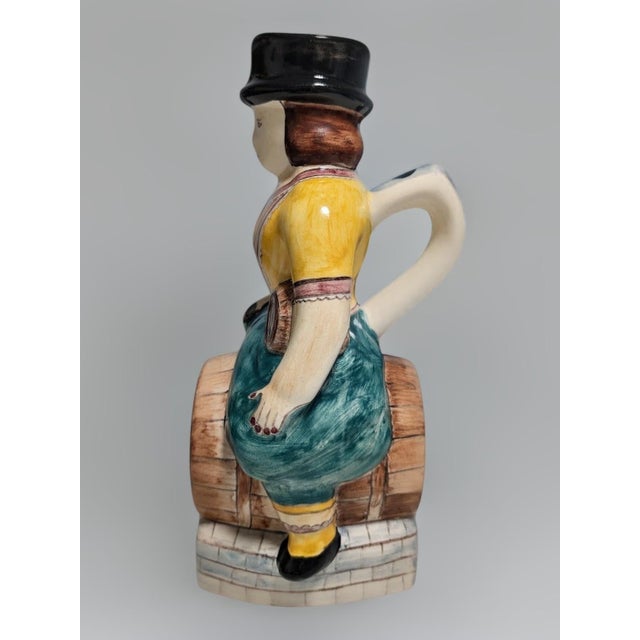 Vintage Signed Fábrica Sant'Anna Portuguese Faience Figural Toby Jug / Barrel Pitcher (10.5") For Sale - Image 4 of 6
