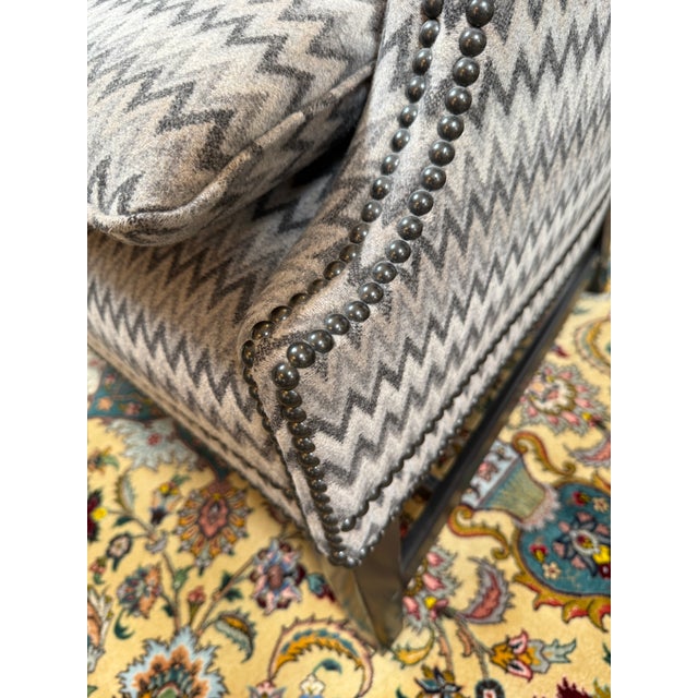 Chevron Printed Wool Felt Wingback Chair For Sale - Image 12 of 12