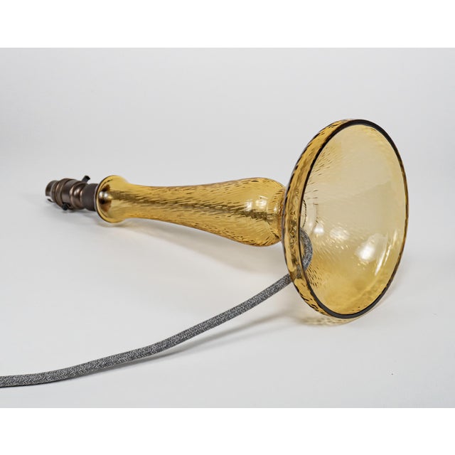 Vintage Italian Dimpled Textured Amber Glass Table Lamp, 1950s For Sale - Image 5 of 6