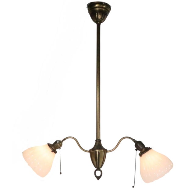 Metal Early Electric Brass Two Arm Chandelier Made in Usa Circa 1900/20's For Sale - Image 7 of 11