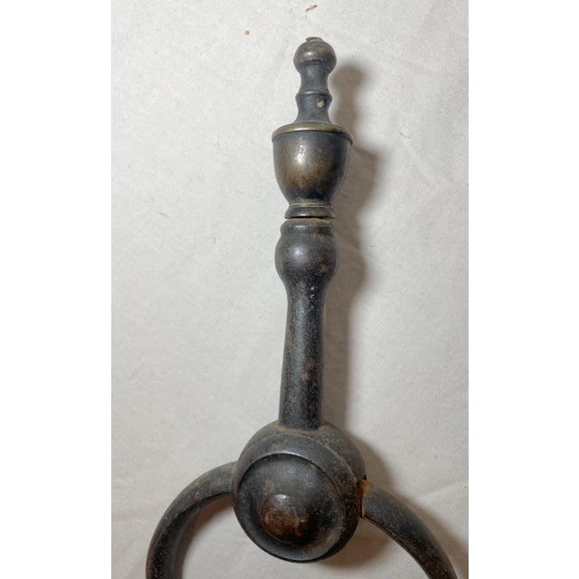Antique 18th Century Wrought Iron Turned Brass English Fireplace Tongs Tool For Sale - Image 4 of 11