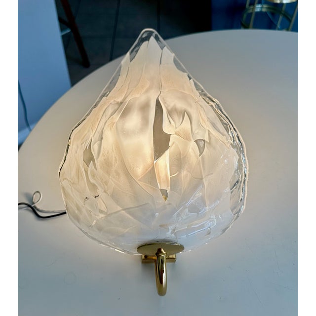 Pair Mazzega Murano White & Clear Glass Leaf Wall Sconces For Sale - Image 11 of 15