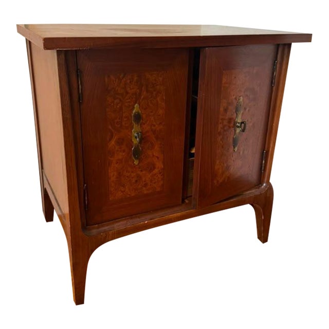 R-Way Mid Century Modern Nightstand With Burl Inlay For Sale